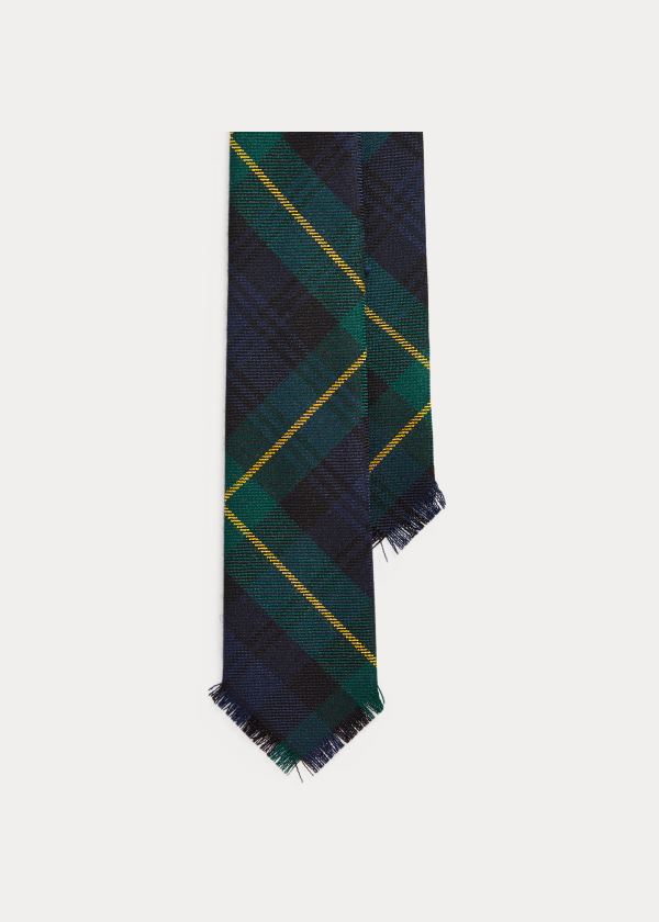 Corbatas Polo Ralph Lauren Hombre Azul Marino / Dorados / Verdes - Fringed Tartan Wool Narrow - CHTD